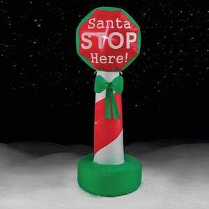Brite Star Santa Stop Here Sign Lighted Inflatable 4 Ft LED Christmas Yard NIB